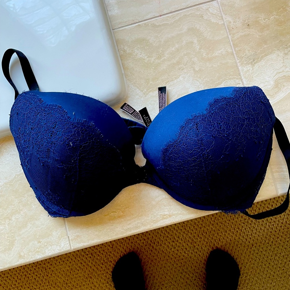 Victorias Secret* Very Sexy Bra* 36dd* Corset Navy Blue Lace😀